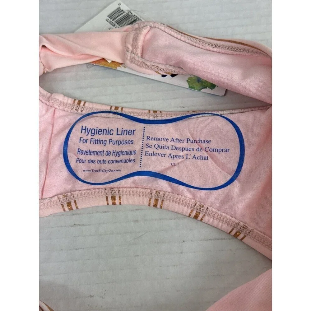 Malibu Dream Women's XL Bikini Swim Bottom‎ Pink Metallic Copper Striped New